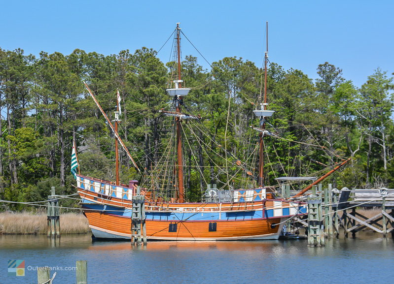 The Elizabeth II moored close to the Manteo downtown waterfront