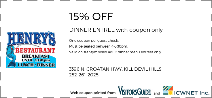 15% OFF DINNER ENTREE with coupon only
