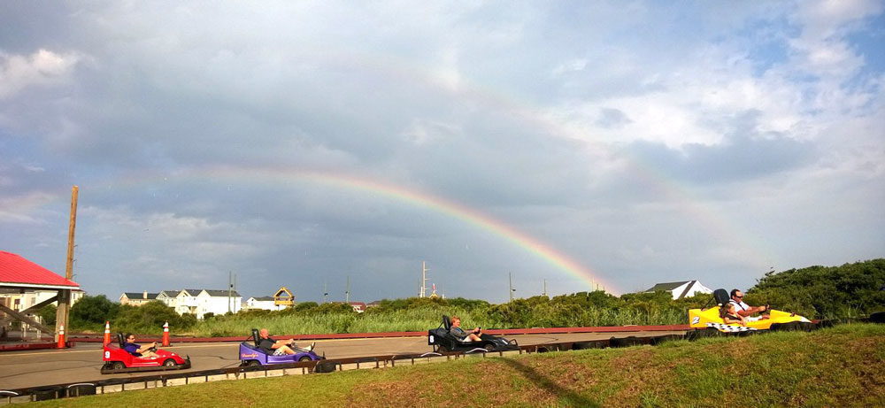 A rainbow behind the track at Full Throttle Speedway